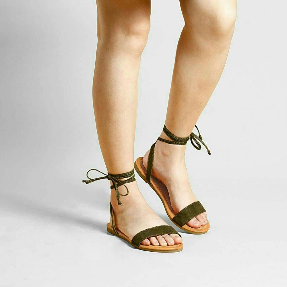 🆕Olive Green Lace up flat Sandals
